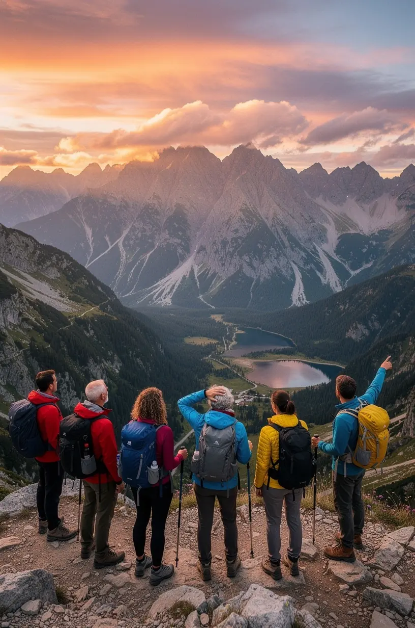 Zimná krajina v národnom parku so zasneženými stromami a značenými turistickými trasami pre zimné túry.