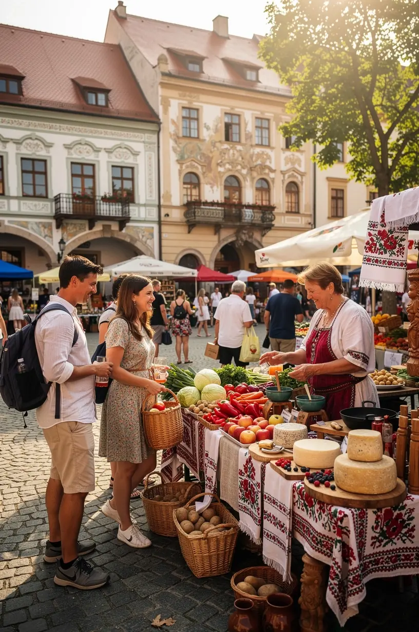Turistická skupina odpočívajúca pri horskom potoku, využívajúca sezónne alternatívy a informácie o prírodných zvláštnostiach.